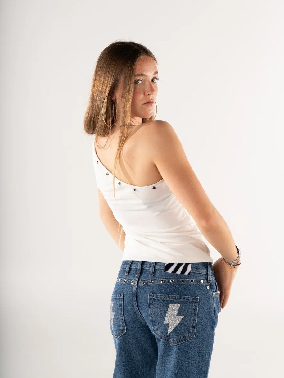 JEANS ZEBRA METALIC BLEU