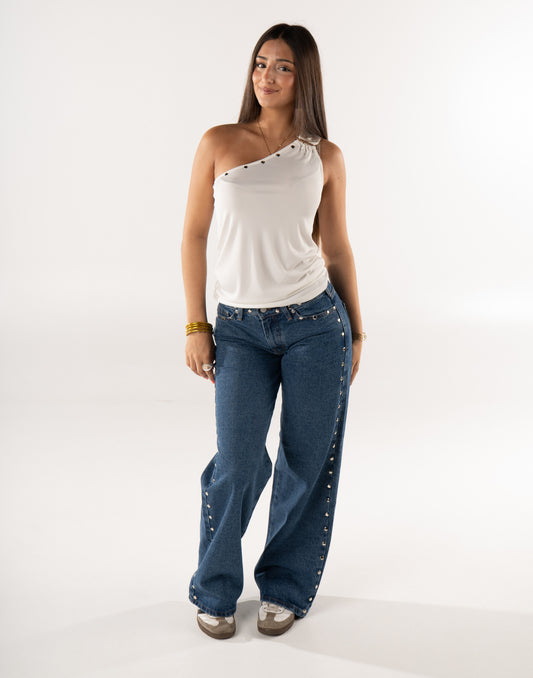 JEANS ZEBRA PUNK BLEU